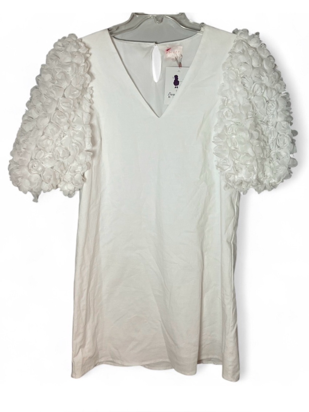 Entro NEW White Rose Sleeve Cotton Mini Dress Bridal Preppy Bachelorette Sz L - Picture 4 of 10